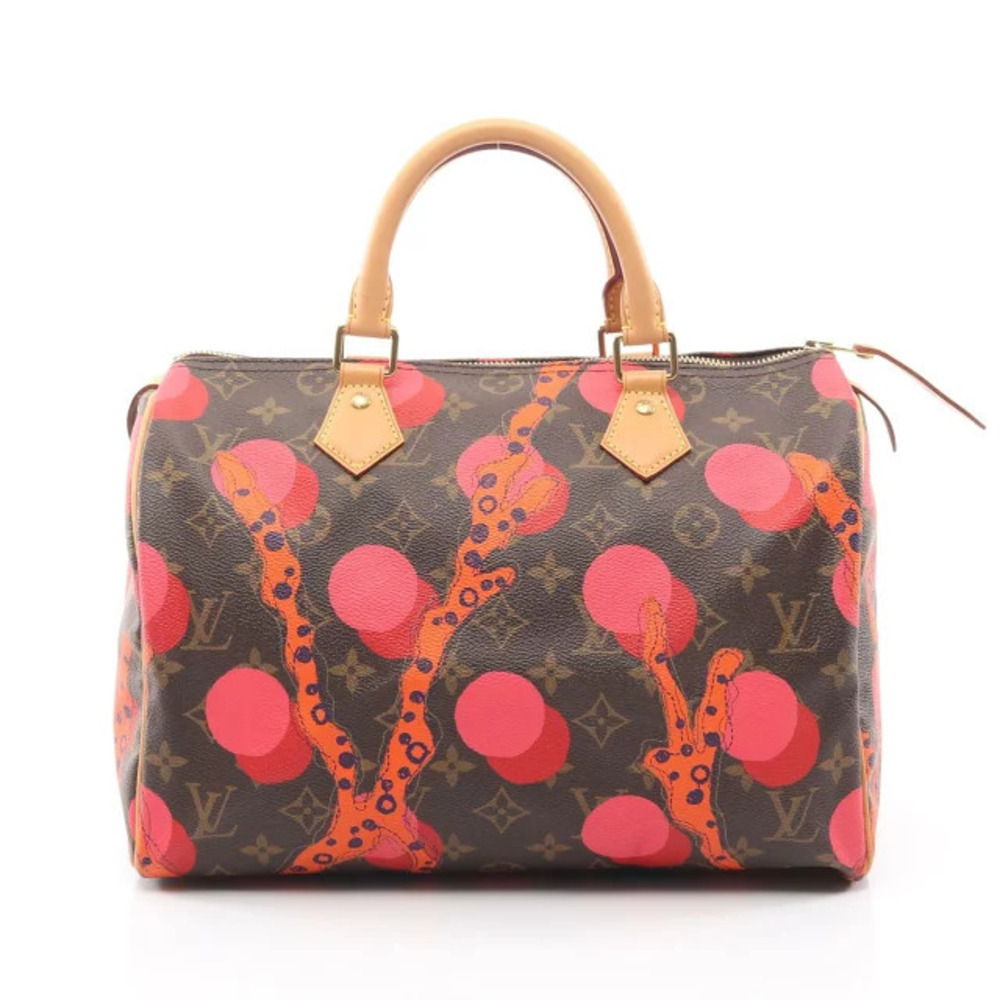 Louis Vuitton Speedy Handbag Canvas Leather Ramage Brown Red Orange